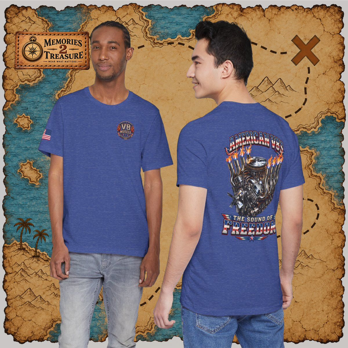 American V8 Sound of Freedom | 'Merica Version | Front & Back Graphics + Sleeve T-shirt